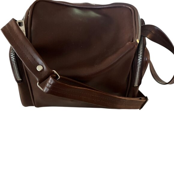 Vintage Vegan Leather Shoe Shine Kit Brown Box w/ Brushes Polish & Oil Handle - Picture 6 of 6